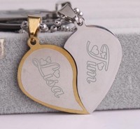 2 Herz Anhänger aus Edelstahl mit Ketten Partnerkette NEU Gratis Gravur PK001-2