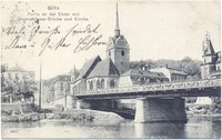 AK Gera Partie an der Elster mit Untermhäuser-Brücke und Kirche 1904