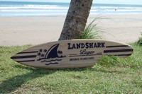 SU 130 N10 / Deko Surfboard 130 cm Surfbrett aus Holz mit ausgesägtem Haibiss