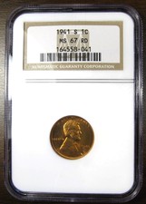 1941-S Lincoln Wheat Penny - Pcgs Ms67 Red