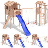 TERRIZIO Mini Stelzenhaus Spielhaus Baumhaus Schaukel Kletterturm Rutsche Holz