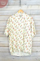 Vintage Rot & Blau Blumenmuster Gelb Gemustertes Hemd (L)