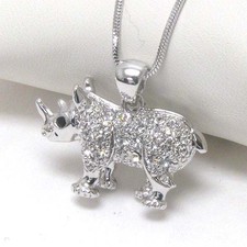 Swarovski White Gold Plating Rhino Rhinoceros Necklace with Gift Box