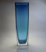 Murano Sommerso Vase viereckig blau - 50er Jahre
