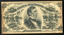 25 Twenty Five Cents Third Issue Fractional Currency Note About Uncirculated