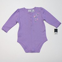 Sonoma One Piece Bodysuit Sz 6-9 Months Purple Pink Flower Long Sleeve Baby Girl