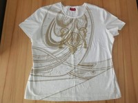 T-SHIRT von TAIFUN weiß/beige/gold Glitzer 46 XL/XXL Glitzersteinchen Motiv TOP