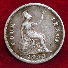 Queen Victoria 1843 Uk Great Britain Fourpence