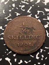 1801 Sweden 1/2 Skilling Lot#4070 Low Grade