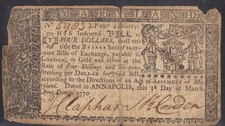 1770 Four Dollar Maryland Colonial Note, Beautiful Condition!
