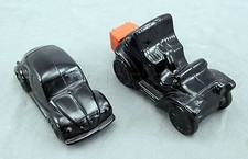 Avon Black Glass Vintage Old Car and Volkswagen Aftershave Decanters - Set of 2