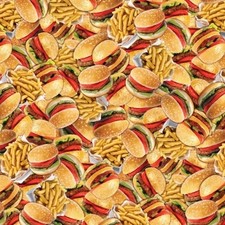 Benartex Kanvas Octoberfest 8344 99 Burgers & Fries BTY Cotton Fabric
