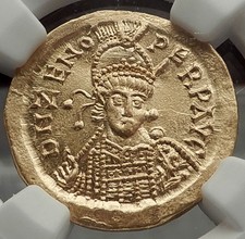 ZENO 476AD Constantinople GOLD Solidus Ancient Roman Coin ANGEL NGC MS i59098