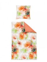 4 tlg Mako Satin Bettwäsche 135x200 cm Bierbaum B-Ware Blumen orange 1071c