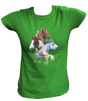 Damen T-Shirt Pferde 5 Pferd Horses Horse Mustang Spirit USA US Sattel 9856
