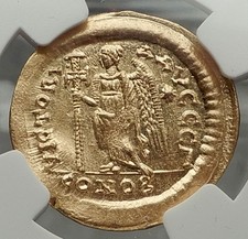 ZENO 476AD Constantinople GOLD Solidus Ancient Roman Coin ANGEL NGC Ch AU i59084