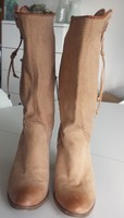 Beige/Braune Stiefel / Cowboystil, Leder Gr. 38, Absatz: ca 9cm, selten getragen