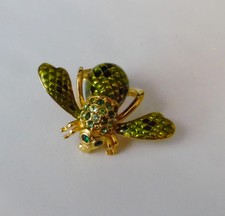 Joan Rivers Bumble Bee Rhinestones Snake Skin Green Pin Brooch