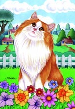 Garden Indoor/Outdoor Spring Flag (Tp) - Orange/Wh Norwegian Forest Cat 760041
