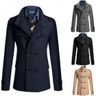 New Fashion Men's Slim Fit Long Winter Warm Double Breasted Peacoat Coat Jacket