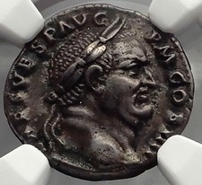 VESPASIAN 70AD Authentic Ancient Silver Roman Coin Implements NGC Ch XF i58230