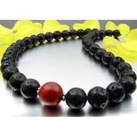 Kette Collier aus Lava & Schaumkoralle, 925 Silber, schwarz rot, Halskette Damen