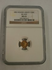 1853 Round Liberty G50C Bg-429 Ngc Ms 63