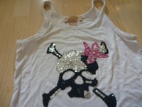 AMOR & PSYCHE schickes stretchiges Top/Trägershirt Totenkopf aus Pailletten Gr.S