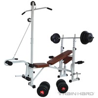 Kraftstation Hantelbank mit 55KG Hantel Gewicht: Langhantel, Kurzhantel & Stange