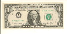 1974* .Uncirc $1 Star Note A 0063 0788 * . "00" & "88" . Nice Star Note