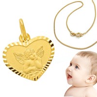 Schutz Engel Herz Echt Gold 585 mit Namen Gravur und Kette Silber 925 vergoldet