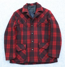 Vtg 60s 70s Red Plaid Buffalo Check Western Thick Wool Hunting Mackinaw Sz M Vgc