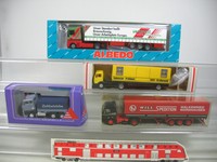 AP379-1# 4x Albedo H0 LKW: Mercedes ADAC/Will+Volvo Zeltbetriebe+Renault Wandt