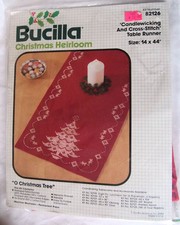 Christmas Stamped Cross Stitch Table Runner O Christmas Tree Bucilla 82126