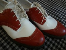 8.5 vintage RockaBilly Red &White leather Etonic golf oxfords saddle Swing Vlv!