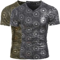 Herren V Ausschnitt Enge Passform T Shirt Kurzarm Einfach T-shirt Top Club Bluse