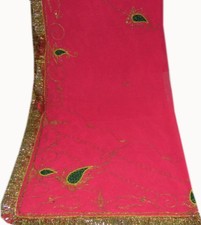 Magenta Vintage Georgette Dupatta Long Stole Scarf Hand Beaded Fabric Zari Hijab