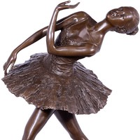 BRONZE BALLERINA FIGUR junge TÄNZERIN auf MARMORSOCKEL BALLETT PORTRÄT-SKULPTUR