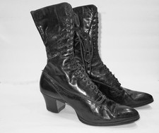 Women's antique Victorian Edwardian black leather lace up boots shoes Hamilton
