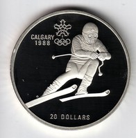 KANADA   20 Dollars 1985  Olympiade  Skiabfahrt  Silber/PP