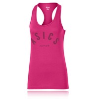 Asics Logo Damen Ärmellos Trägershirt Tanktop Sportshirt Jogging Top Rosa