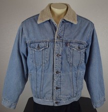 Levi's 70520 Sherpa Lined Jean Denim Button Trucker Jacket Blue Mens Large