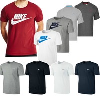 New Mens Nike Athletic Crew Neck Embroidered White Swoosh Casual T-Shirt Top  