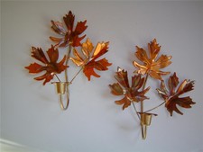 2 Autumn Leaves Metal Copper Maple Leaf Votive Candle Holder Wall Sconce Plaques