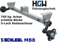 750 kg. Achse erhöhte Böcke - AM: 1000 mm AS: 5*112 - ungebremste Anhängerachse
