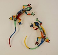 Dekobote, 2er SET Metall bunte Geckos Gartendeko Gartenfigur Tier Wanddeko 