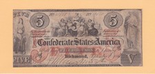 1861 T-31 $5 Confederate Note In F Condition - Rare