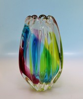 Murano Vase großes Rippenei mit farbigen Einschmelzungen Seguso