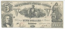 Csa 1861 Confederate Currency T37 $5 Richmond # 1861 man with cottonCr284