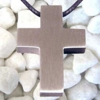 Anhänger "Edelstahlkreuz" - massiv / mit Lederband (*NEU*)